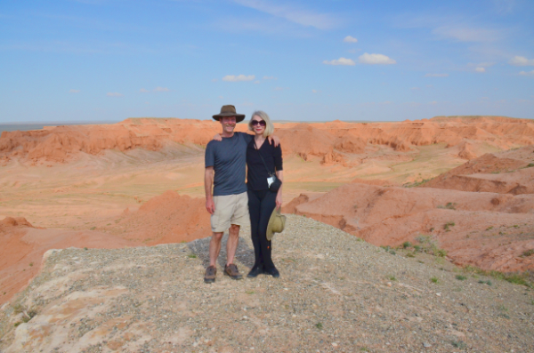 Ann and Jon Holmquist at the Flaming Cliffs - Mongolia